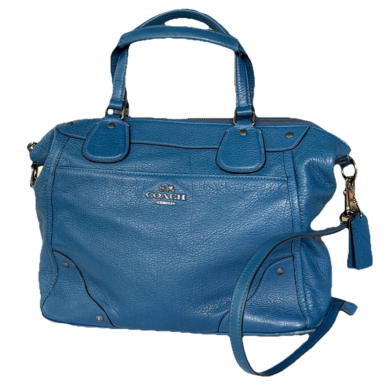 Coach Mickie Satchel Cobalt Blue Grain Leather Crossbody Bag F34040